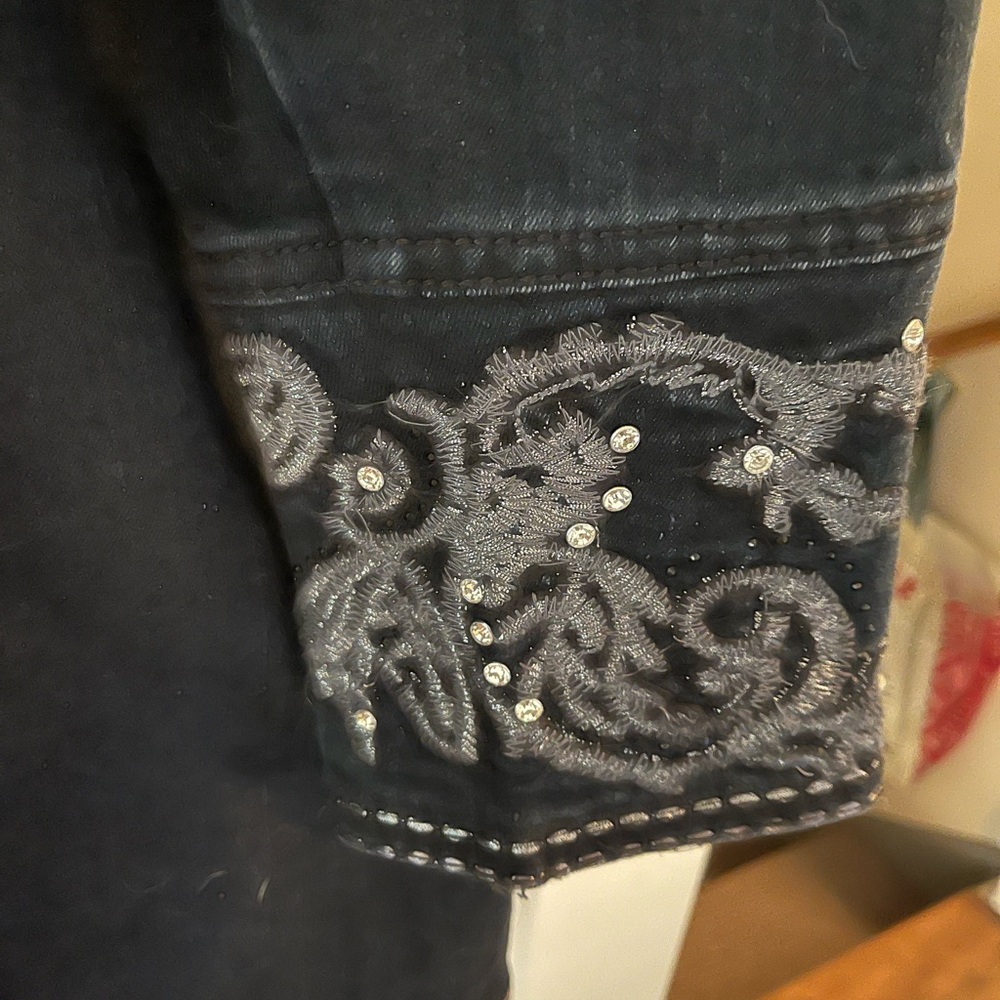 Gorgeous blinged out long Jean jacket